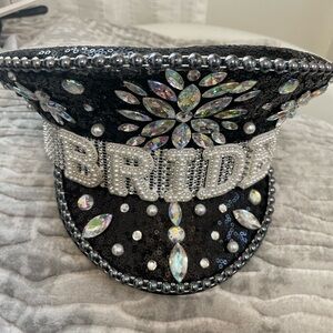 Black Sequin Bride Captain’s Hat with Rhinestones NWOT